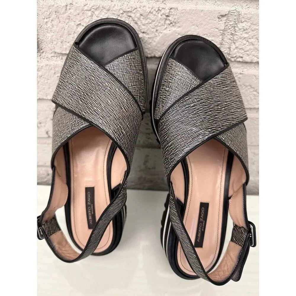 Alberto Zago Women’s Slingback Crisscross Strap Platform Sandals Size 10